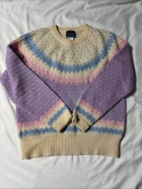 Vintage Woolrich Fair Isle Sweater 90% Wool 10% Mohair Pastel Purple Blue M